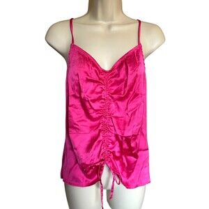 Japna Junior's Ruched Front Satin Top Sleeveless Size L Hot Pink